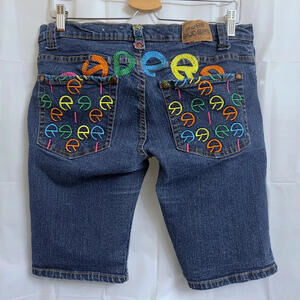 Ruff Ryders Denim Jean Shorts Women's Size 13/14 Blue 11" Inseam Stitching